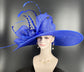 Royal Blue Derby Hat with Feathers, Ascot Style