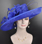 Royal Blue Sinamay Derby Hat: Wide Brim Wedding Tea Party Hat