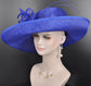 Royal Blue Sinamay Derby Hat: Wide Brim Wedding Tea Party Hat