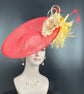 Red Sinamay Fascinator Hat: Champagne Silk Flower, Kentucky Derby