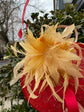 Red Sinamay Fascinator Hat: Champagne Silk Flower, Kentucky Derby