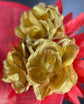 Red Sinamay Fascinator Hat: Gold Fabric Flower, Feather Flowers