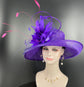 Purple Sinamay Derby Hat: Feather Flower Ascot Hat