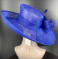 Royal Blue Sinamay Derby Hat: Wide Brim Wedding Tea Party Hat