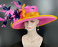 Sinamay Kentucky Derby Hat: Hot Pink & Navy Feather Ascot Hat