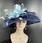 Navy Blue Kentucky Derby Hat: Feather Flower Tea Party Wedding Hat