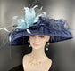 Navy Blue Kentucky Derby Hat: Feather Flower Tea Party Wedding Hat