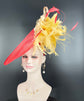 Red Sinamay Fascinator Hat: Champagne Silk Flower, Kentucky Derby