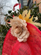 Red Sinamay Fascinator Hat: Champagne Silk Flower, Kentucky Derby