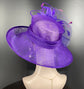 Purple Sinamay Kentucky Derby Hat: Feather Flower Ascot Hat