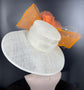 Wide Brim Sinamay Derby Hat: Off White with Orange Silk Flower