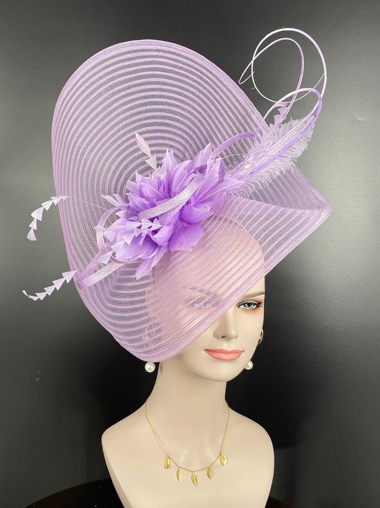 Cute Jumbo Lilac Royal Ascot Horse Race Oaks day hat  Fascinator Kentucky Derby Hat Church Tea wedding Party Hat