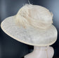 Champagne Sinamay Derby Hat: Wide Brim Feathered Church Wedding