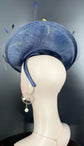 Navy & Yellow Sinamay Fascinator Hat: Feather Flower Kentucky Derby Headpiece
