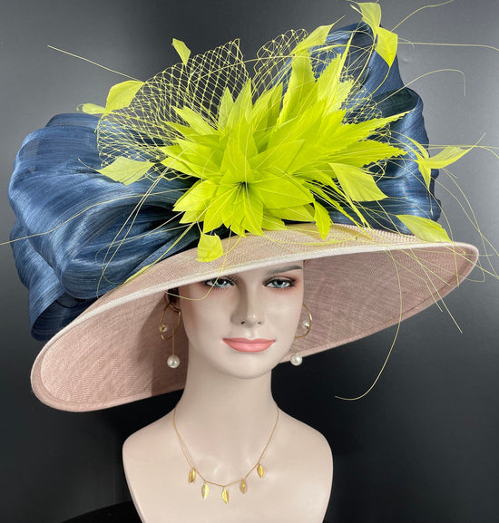 Wide Brim Sinamay Kentucky Derby Hat: Powder Blue Silk Abaca Bows