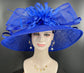 Royal Blue Kentucky Derby Hat: Feather Flower Sinamay Church Hat