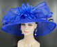 Royal Blue Kentucky Derby Hat: Feather Flower Sinamay Church Hat