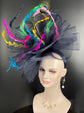 Kentucky Derby Fascinator Hat: Navy, Green, Pink, Yellow Peacock Feathers