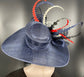 Navy Blue Feather Derby Hat: Ascot Wedding Tea Party Hat