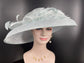 Powder Blue Sinamay Wide Brim Hat: Rhinestone Bow, Ostrich Feather