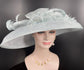 Powder Blue Sinamay Wide Brim Hat: Rhinestone Bow, Ostrich Feather