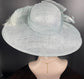 Powder Blue Sinamay Wide Brim Hat: Rhinestone Bow, Ostrich Feather