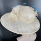 Champagne Sinamay Kentucky Derby Hat: Wide Brim Feathered Church Wedding