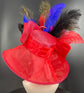 Red Kentucky Derby Hat, Church Hat, Wedding Hat, Easter Hat, Tea Party Hat Wide Brim Royal Ascot Horse Race Oaks day hat  Ostrich Feathers