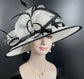 Wide Brim Kentucky Derby Hat, Ascot Hat for Wedding  Tea Party, Garden Party Hat, Mother of the Bride, Church-  White w Black