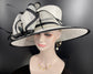 Wide Brim Kentucky Derby Hat, Ascot Hat for Wedding  Tea Party, Garden Party Hat, Mother of the Bride, Church-  White w Black