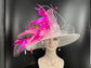 Sinamay Kentucky Derby Hat: Pink Feather Flower, Rhinestone Tea Party Hat