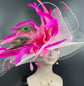 Sinamay Kentucky Derby Hat: Pink Feather Flower, Rhinestone Tea Party Hat