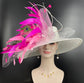 Sinamay Derby Hat: Pink Feather Flower, Rhinestone Tea Party Hat
