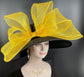 Black Wide brim Sinamy Hat Kentucky Derby Party Hat ,Tea Party Carriage Party Easter Party Hat w Jumbo Bows( 27 colors Available )