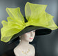Black Sinamay Derby Hat, Wide Brim with Jumbo Bow, Tea Party Hat
