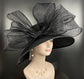 Black Sinamay Kentucky Derby Hat: Wide Brim Party Hat with Jumbo Bow
