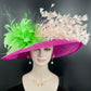 Hot Pink Sinamay Kentucky Derby Hat: Feather Flower Ascot Fascinator