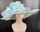 Powder Blue Jumbo Silk Flower Sinamay Hat: Wide Brim Derby Dress Hat