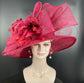 Burgundy Sinamay Kentucky Derby Hat: Wide Brim Feather Ascot Hat