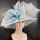Powder Blue Sinamay Kentucky Derby Hat: Feather Flower Ascot Hat