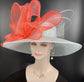 Coral & Powder Blue Sinamay Derby Hat: Ascot Wedding Party Hat