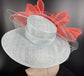 Powder Blue Sinamay Kentucky Derby Hat: Coral Feather Flower Bows