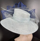Wide Brim Sinamay Derby Hat: Powder Blue, Navy Bow