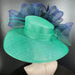 Jade Green Sinamay Kentucky Derby Hat: Navy Bows, Feather Flower