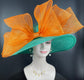Jade Green Sinamay Derby Hat: Orange Bow Ascot Races Tea Party