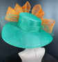 Jade Green Sinamay Derby Hat: Orange Bow Ascot Races Tea Party