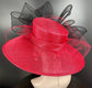 Red Sinamay Derby Hat: Black Bow Wide Brim Ascot Hat