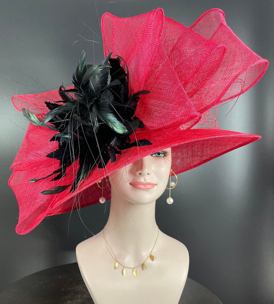 Red Sinamay Derby Hat: Royal Ascot Wedding Tea Party Hat