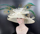 Sinamay Kentucky Derby Hat: Ivory Wide Brim with Peacock Feathers