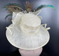 Sinamay Kentucky Derby Hat: Ivory Wide Brim with Peacock Feathers